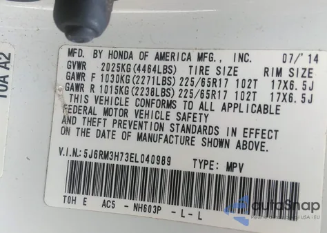 2014 Honda Cr-V Ex-L from USA, damaged, VIN 5J6RM3H73EL040989